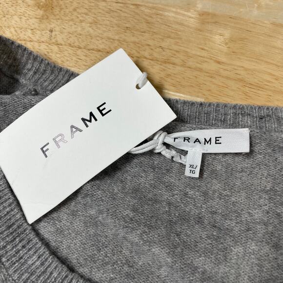 Frame NWT Long Sleeve Scoop Neck Sweater 100% Cashmere Gray Size XL Ruched - Picture 7 of 12